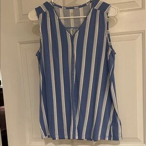 Lands End Blue and White Striped Sleeveless Top